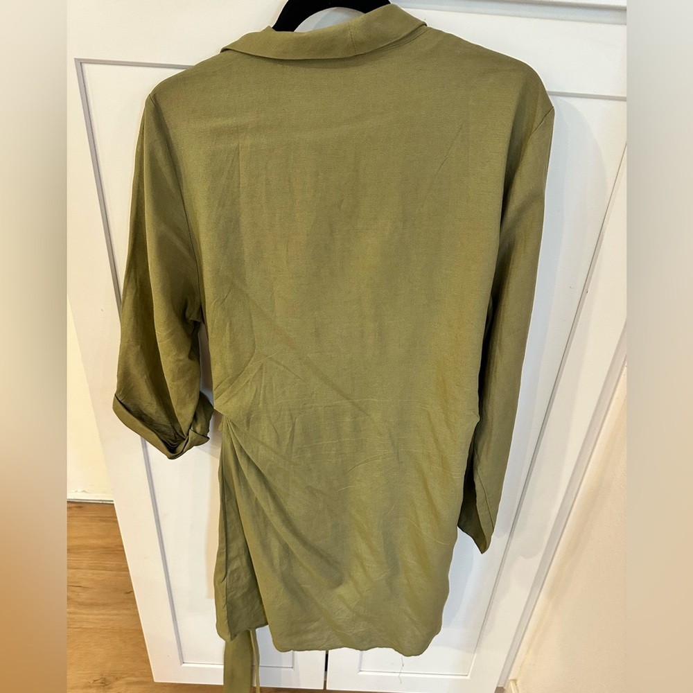 H&M Wrap Front Long Sleeve Blouse Dress – Olive Green – Size L - Picture 4 of 4
